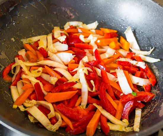Stir-fry the vegetables