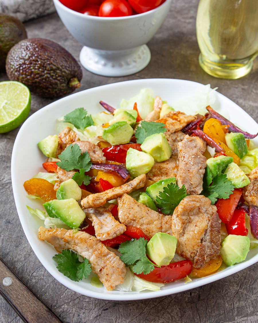 Hearty Salad with Spicy Pork and Avocado