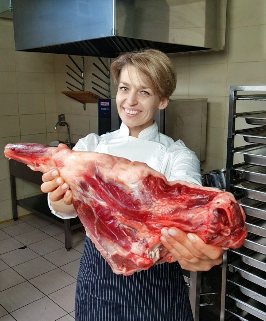Tatyana Nazaruk works on the filming of a meat education course for cooks and chefs