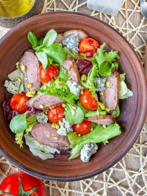 Duck, Cherry Tomato, and Blue Cheese Salad
