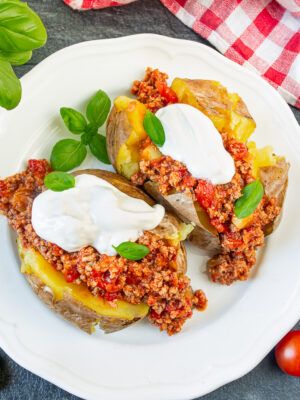Roasted Potatoes with Hearty Meat Sauce