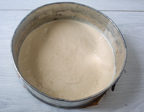 Pour half of batter