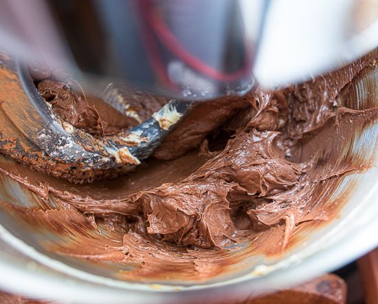 Cream butter with sugar and cocoa