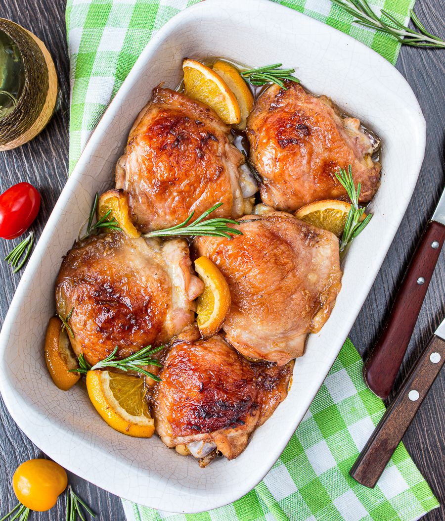 Baked Chicken Thighs with Rosemary and Oranges