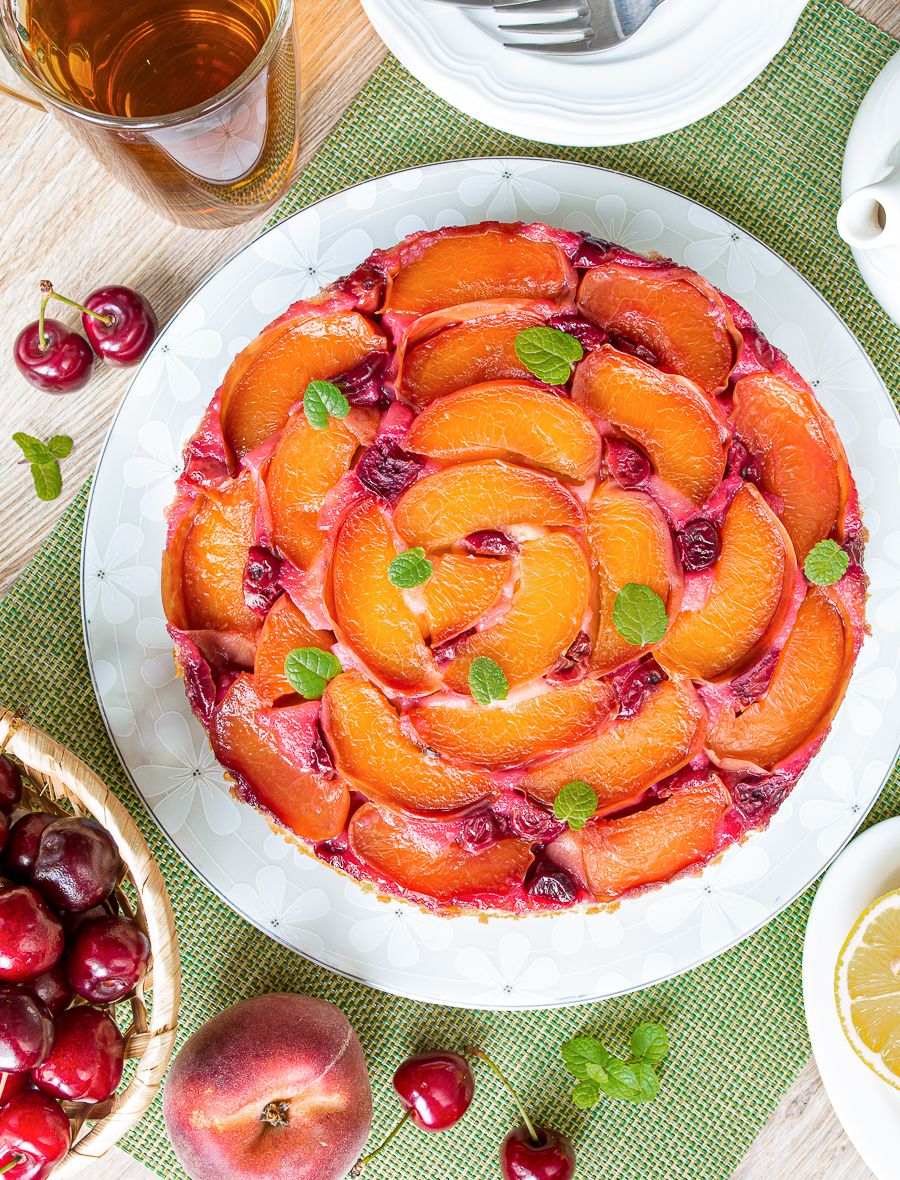 Peach and Cherry Upside-Down Cake