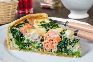 Open-Faced Salmon, White Fish, and Spinach Pie