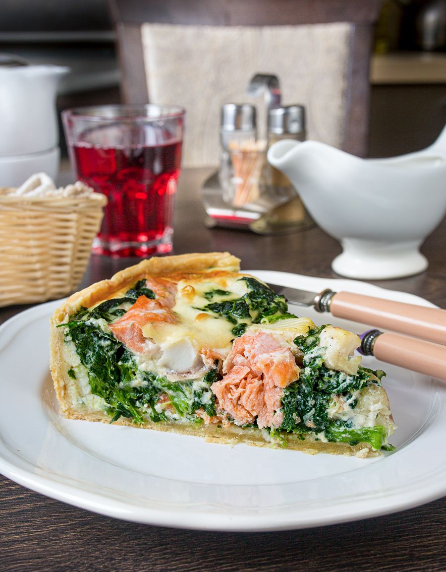 Open-Faced Salmon, White Fish, and Spinach Pie