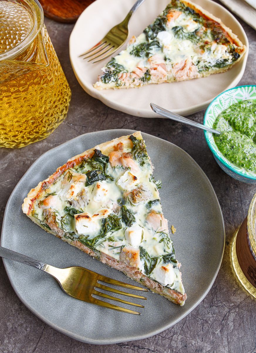 Savory Salmon, Feta, and Spinach Quiche