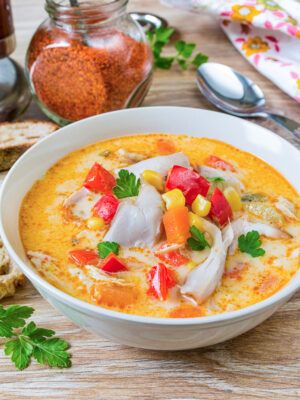 Creamy & Spicy Chicken and Corn Soup