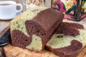 Two-Tone Chocolate and Pistachio Loaf Cake