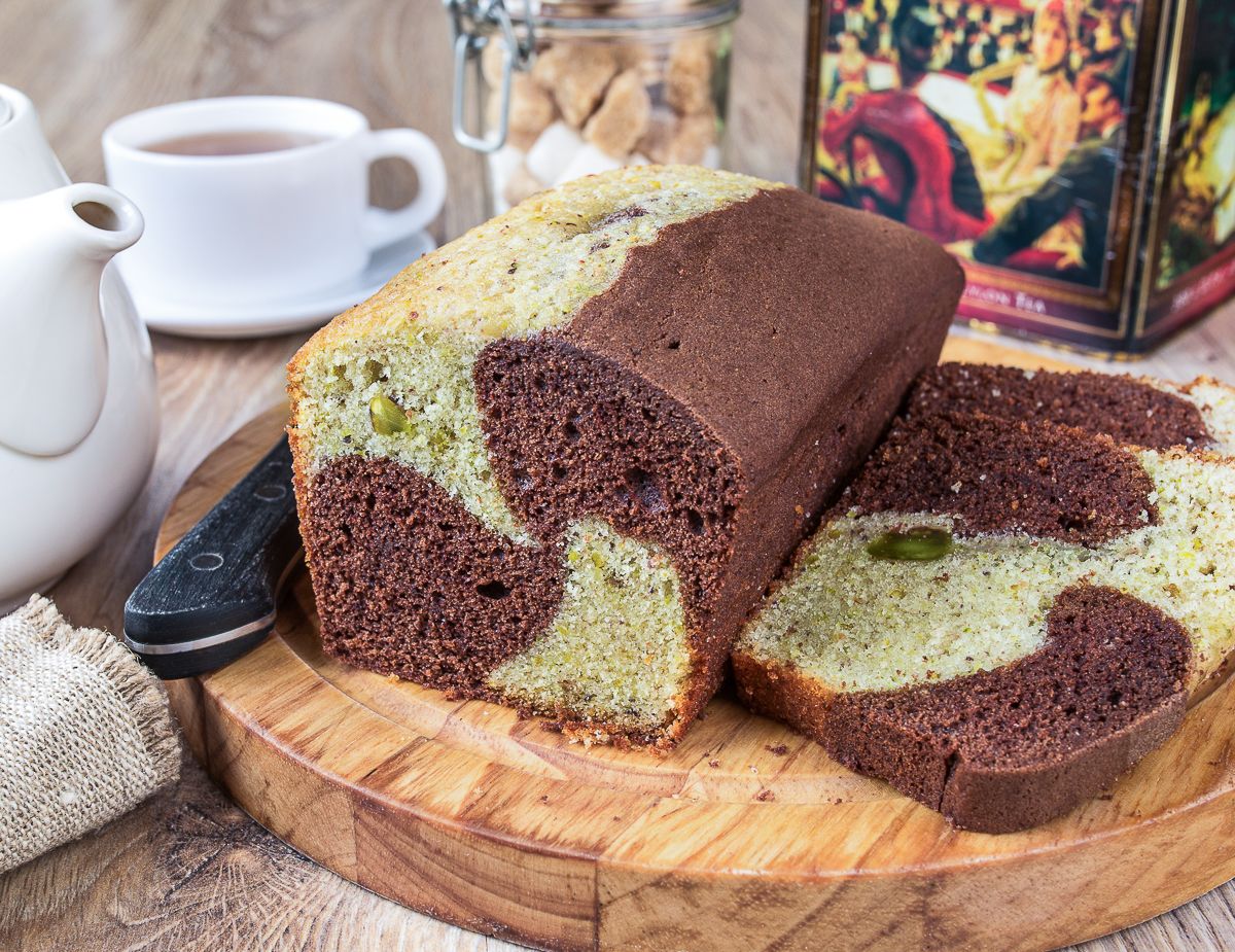 Two-Tone Chocolate and Pistachio Loaf Cake