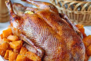 Teriyaki-Glazed Roast Duck with Lemon and Kabocha Squash