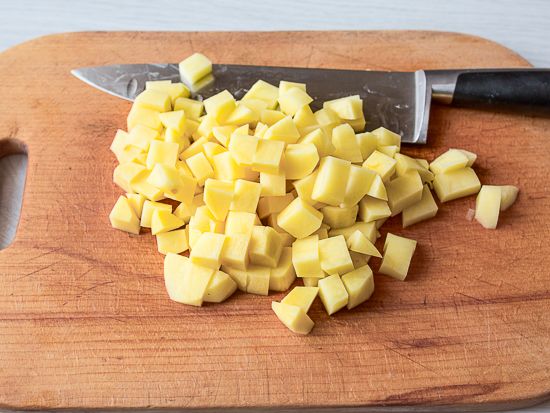 Dice the potatoes