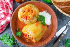 Hearty Stuffed Bell Peppers with Chicken, Rice, and Mushrooms