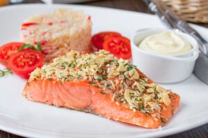 Baked Salmon with Cheese Almond Crust