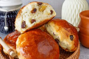 Cardamom Spiced Buns with Raisins and Dried Cherries