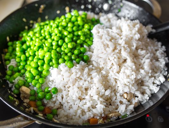 Add rice and peas