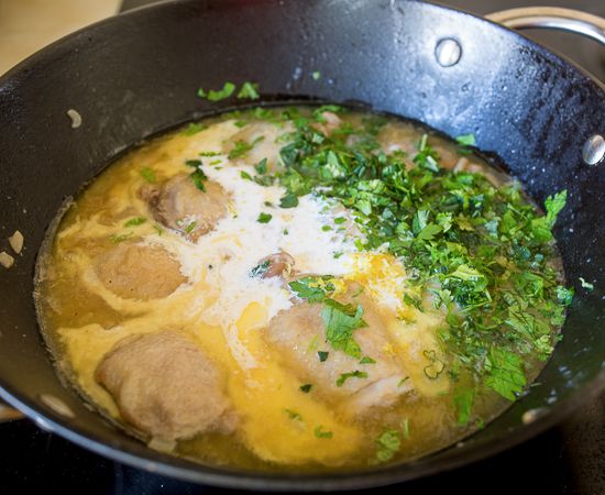 Add the cream, lemon zest, and parsley