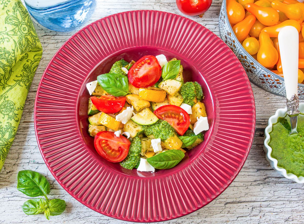 Summer Zucchini Salad with Tomatoes and Pesto