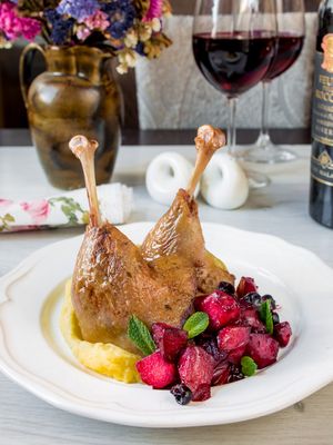 Duck Legs with Apple Blackcurrant Chutney