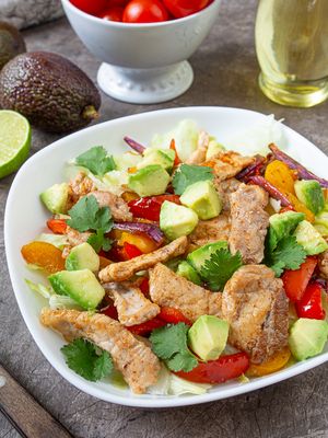 Hearty Salad with Spicy Pork and Avocado